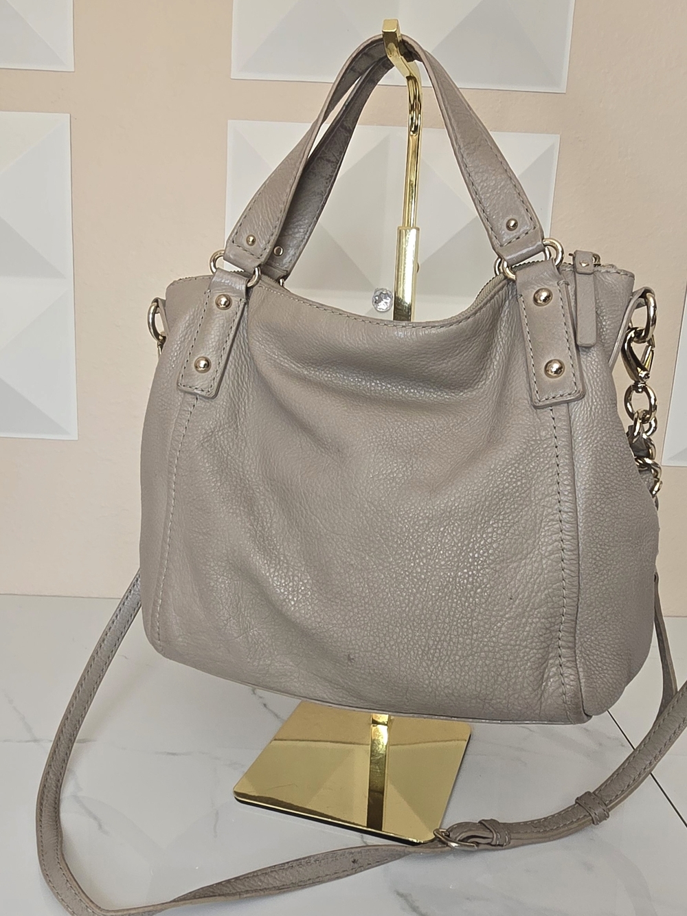 Kate Spade New York Pebbled Leather Satchel Crossbody Taupe Beige Bag - Picture 2 of 10